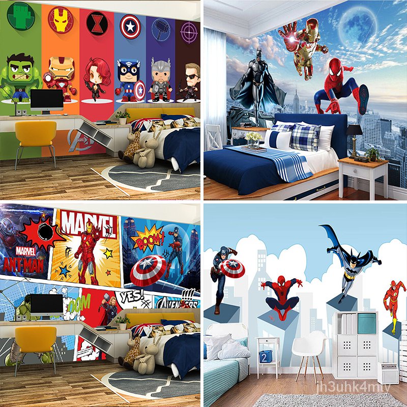 poster Cartoon Marvel3dBackground Wallpaper Steel Spider-Man Avengers Mural  Children's Room Anime Captain America Wallpa | Shopee Malaysia