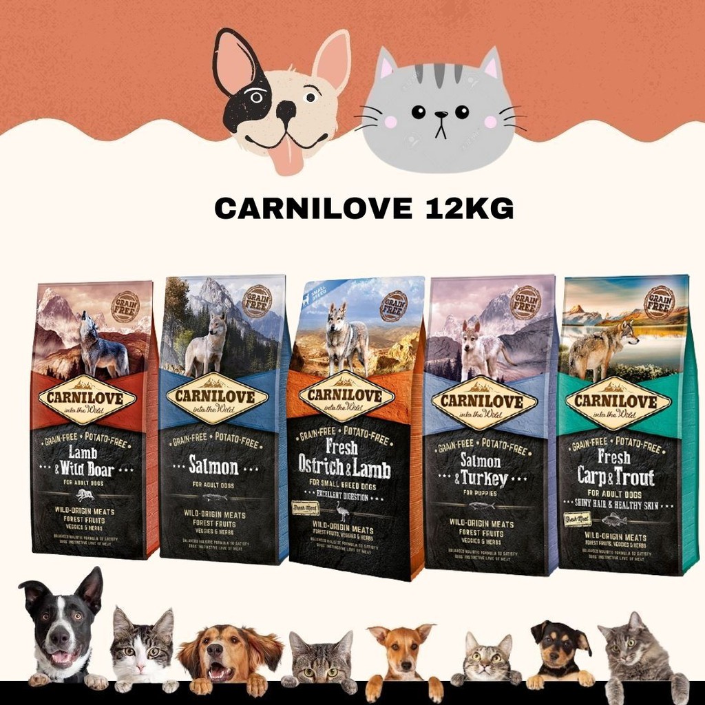 Ready Stock Carnilove Dog Food 12kg Salmon & Turkey, Salmon, Lamb