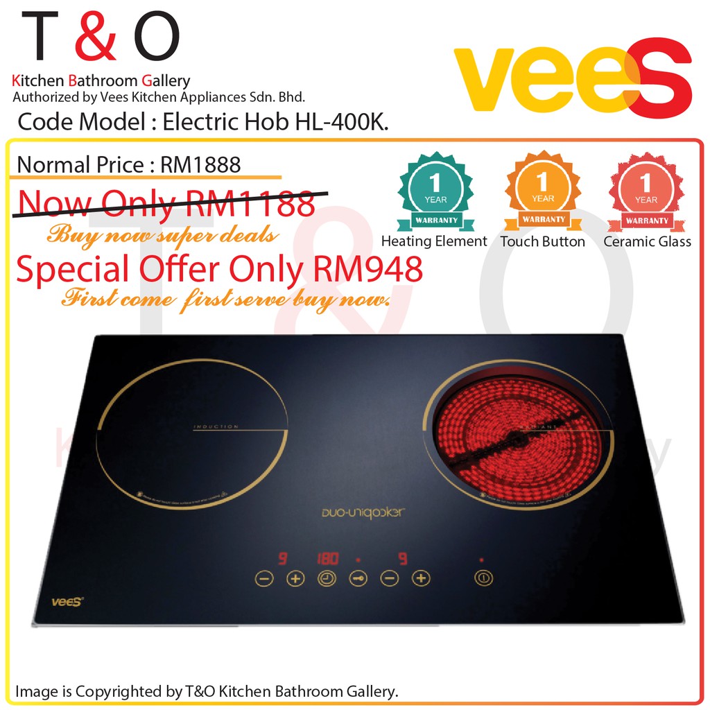 Vees Delicooker HL400K Induction and Ceramic Double Burner Electric Hob Brand of Malaysia