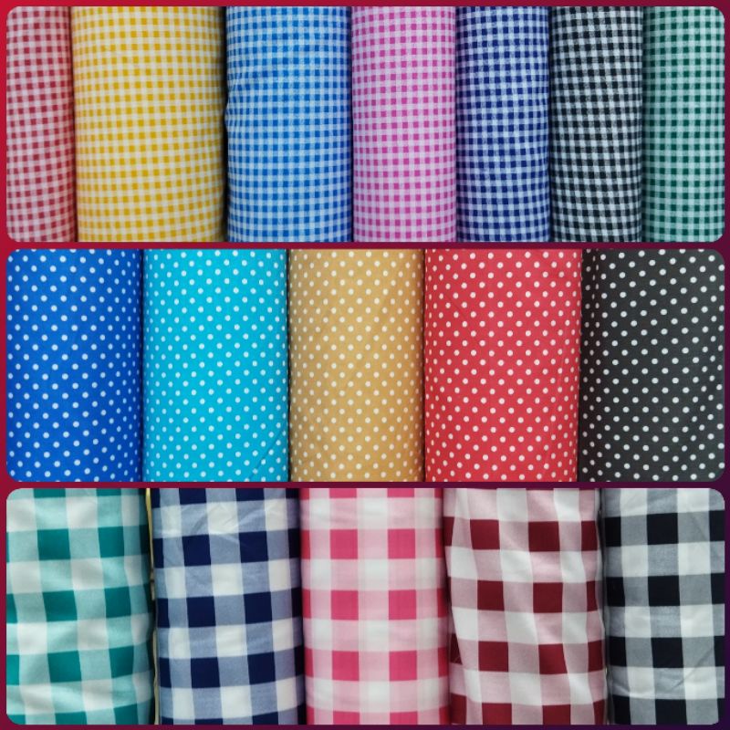 Kain TC (Tetron Cotton) Bidang 48 Inci Corak Petak Kecil/Polkadot/Petak Besar(Price Per 1 Meter)