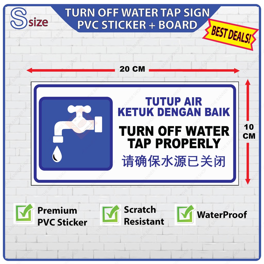 Turn Off Water Tap Properly After Use Sign (Sticker Only / Sticker + Board) Shopee Malaysia
