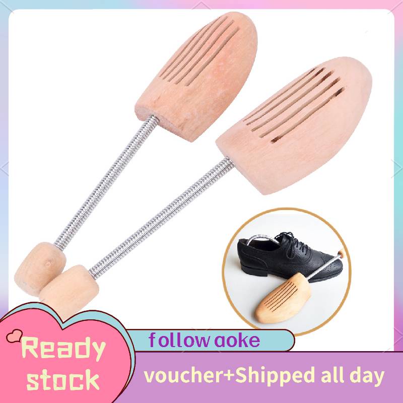 Aoke 2Pcs Wood Anti-Deformation Women Men Shoe Tree Keeper with Spring Column