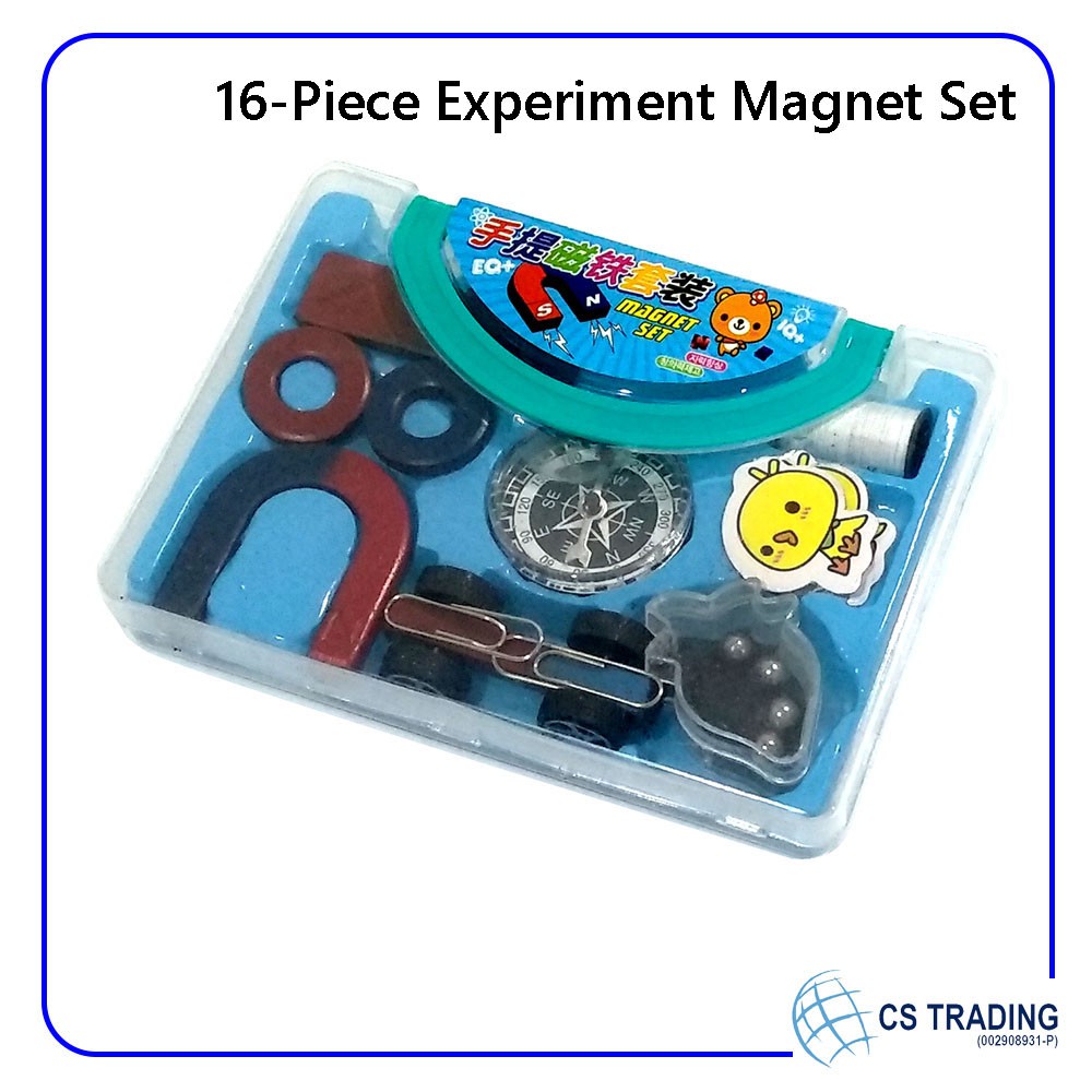16 Piece Magnet Set for Kids with Carrying Case: Bar Ring U-shaped Compass Magnets Science Experiment Kits