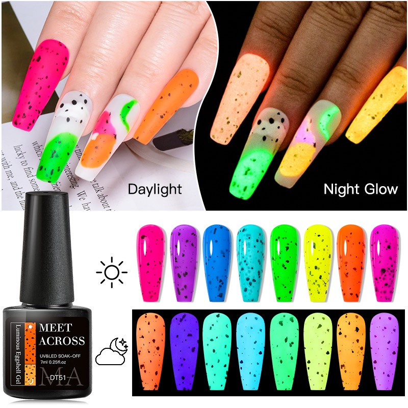 MEET ACROSS Luminous Eggshell Gel Nail Polish Fluorescent Glow In The Dark Soak Off Nails Gel All For Manicure