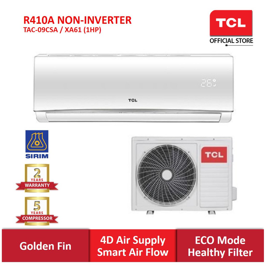 Tcl 1 0hp Elite Series Air Conditioner R410a Non Inverter Tac 09csa Malaysia