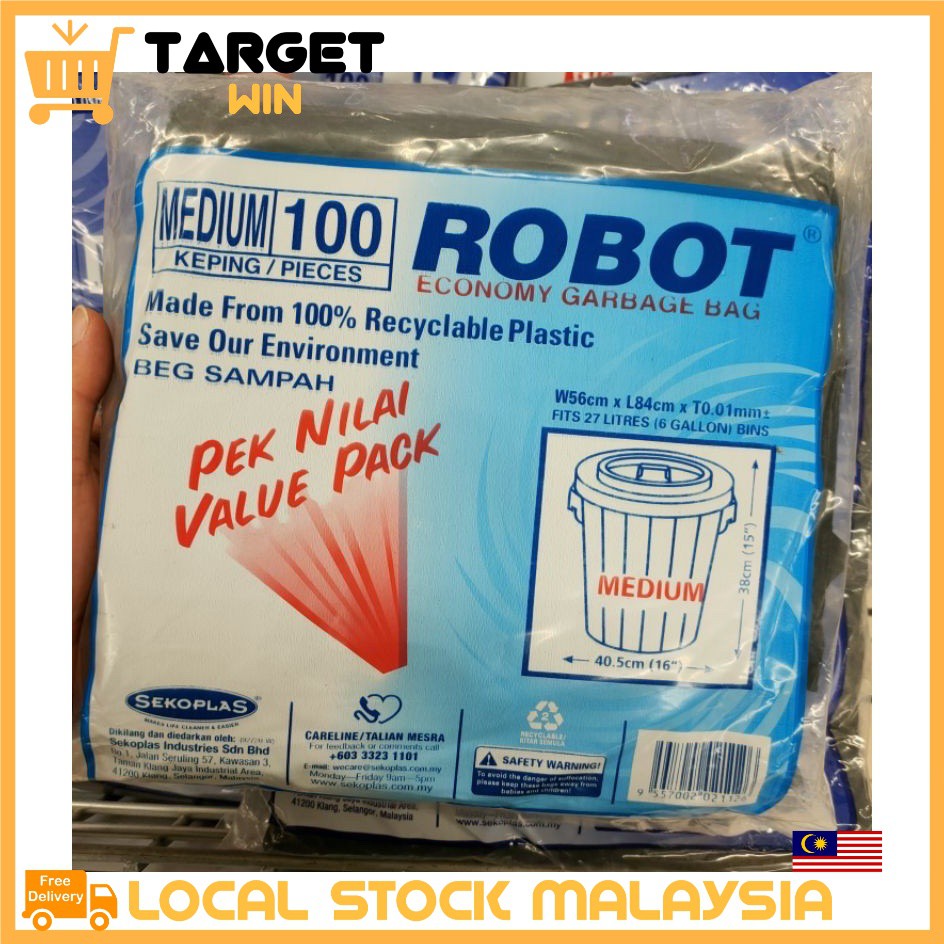 100% Recycled Sekoplas Robot Economy Garbage Bag 100pcs Nilai Plastic Value Pack