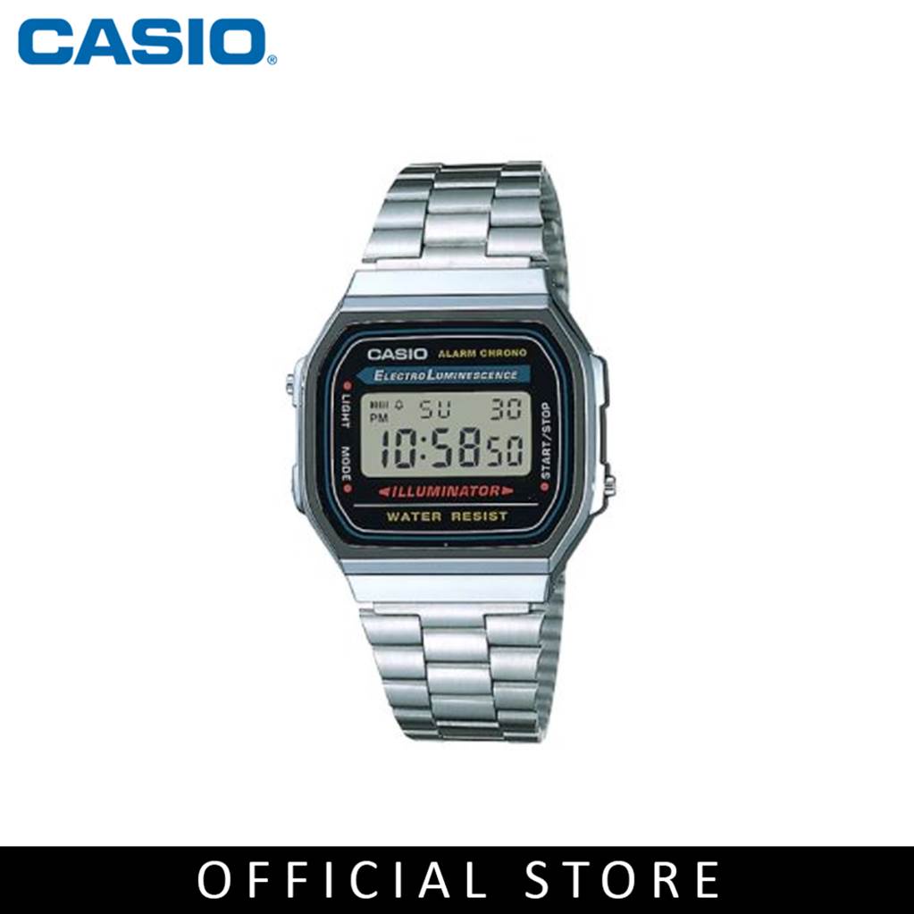 Casio Vintage A168WA 1 Silver Stainless Steel Band Men Watch Women 
