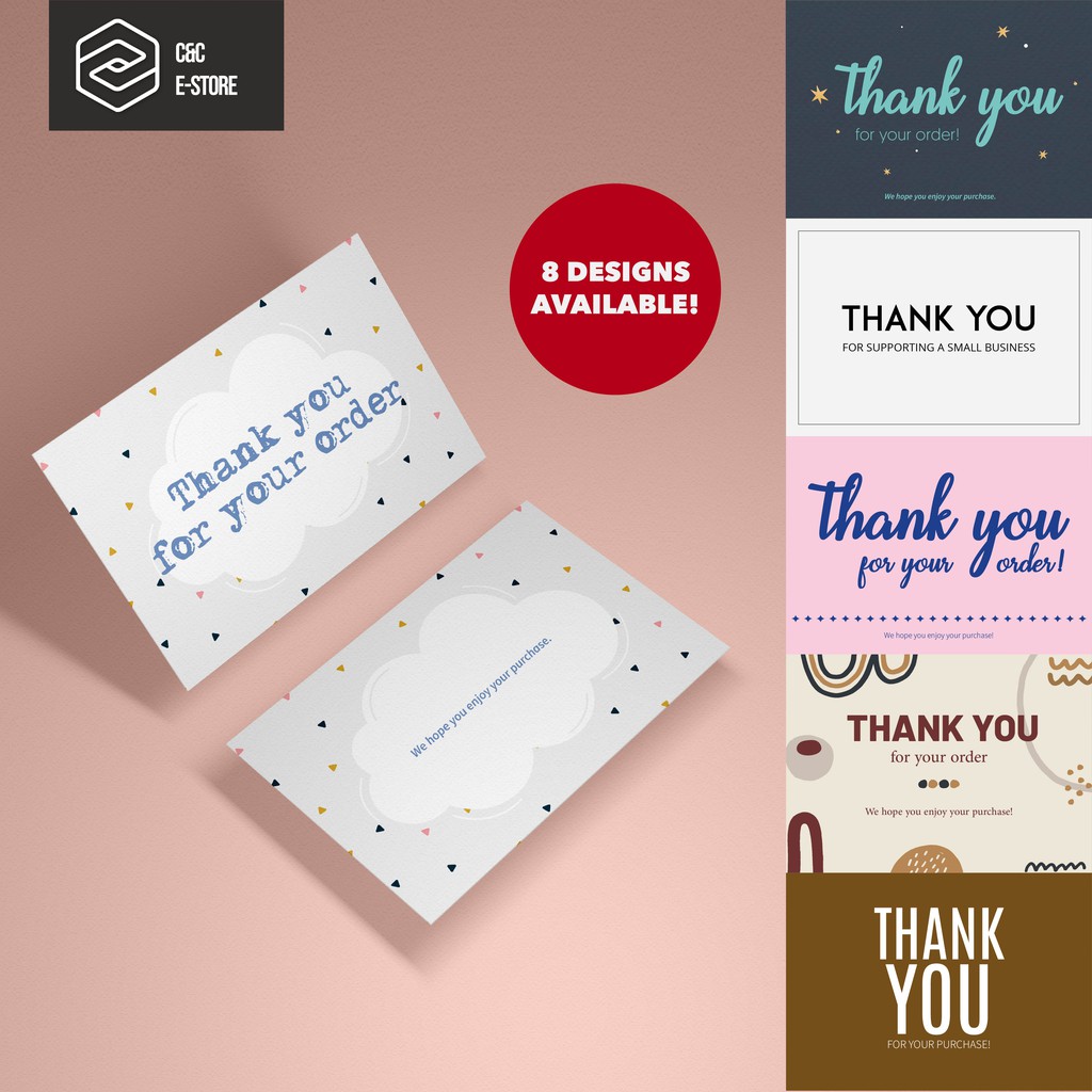 [Ready Stock] Double-sided Thank You Card │ A6 size, 260gsm artcard │ rectangle kad 2 side business note murah 100pcs