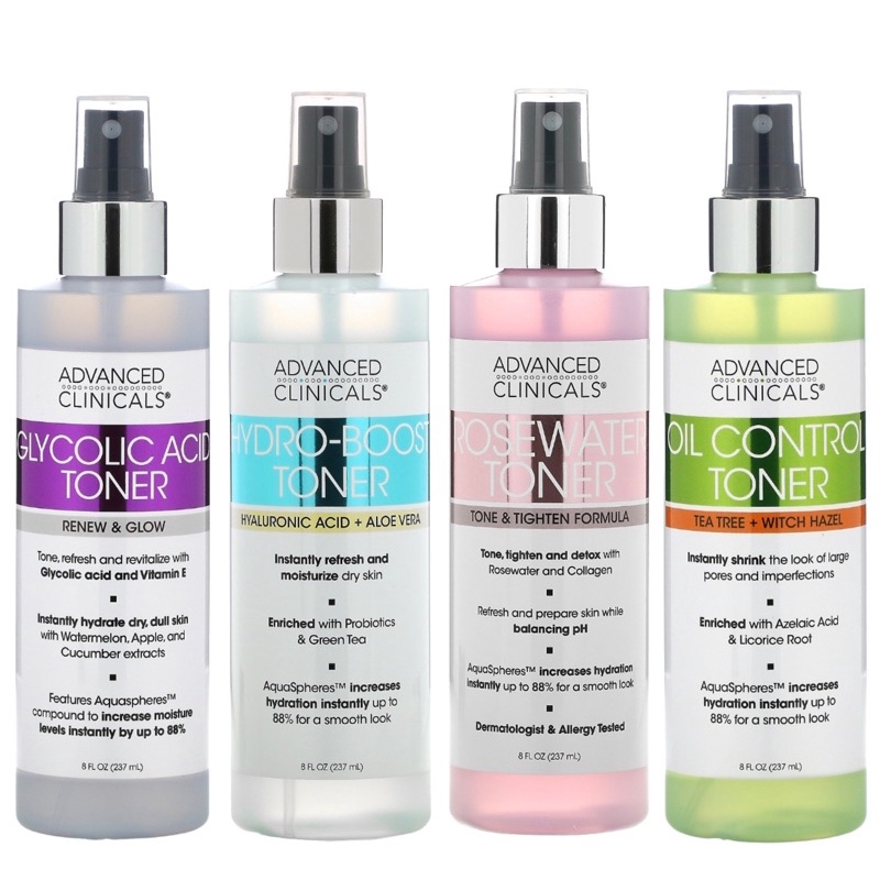 Advanced Clinicals Toner (237ml) Glycolic Acid; Hyaluronic Acid+Aloe