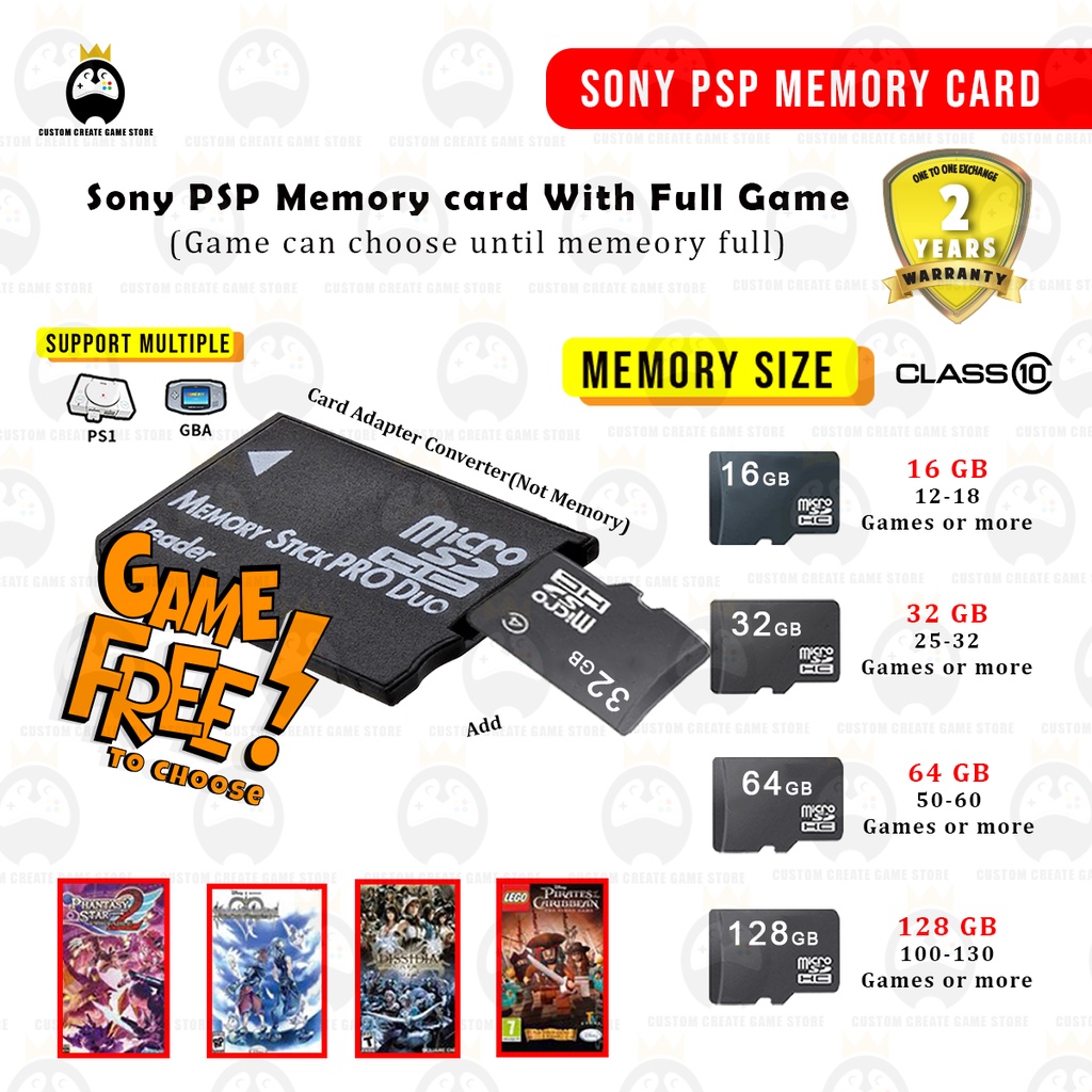 Sony PSP Memory card With Full Game [Game Boleh Pilih Include PS1 ,GBA