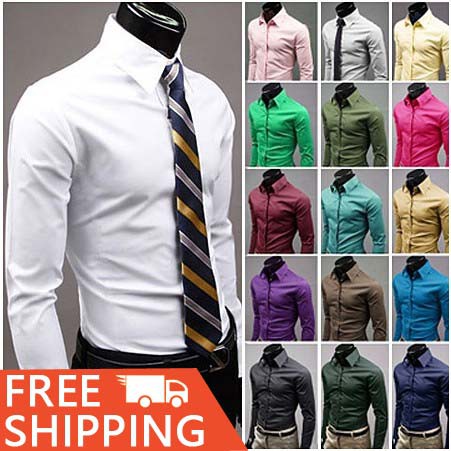 17  solid color men's business shirt fashion men's casual long-sleeved shirt