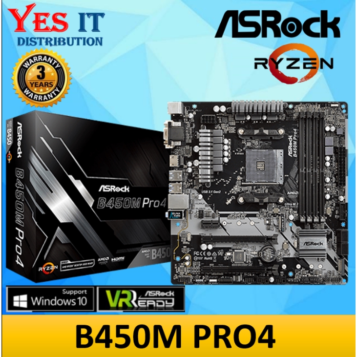 Asrock B450M Pro4 AM4 Socket 3 PCIE Slot Micro ATX Form Factor