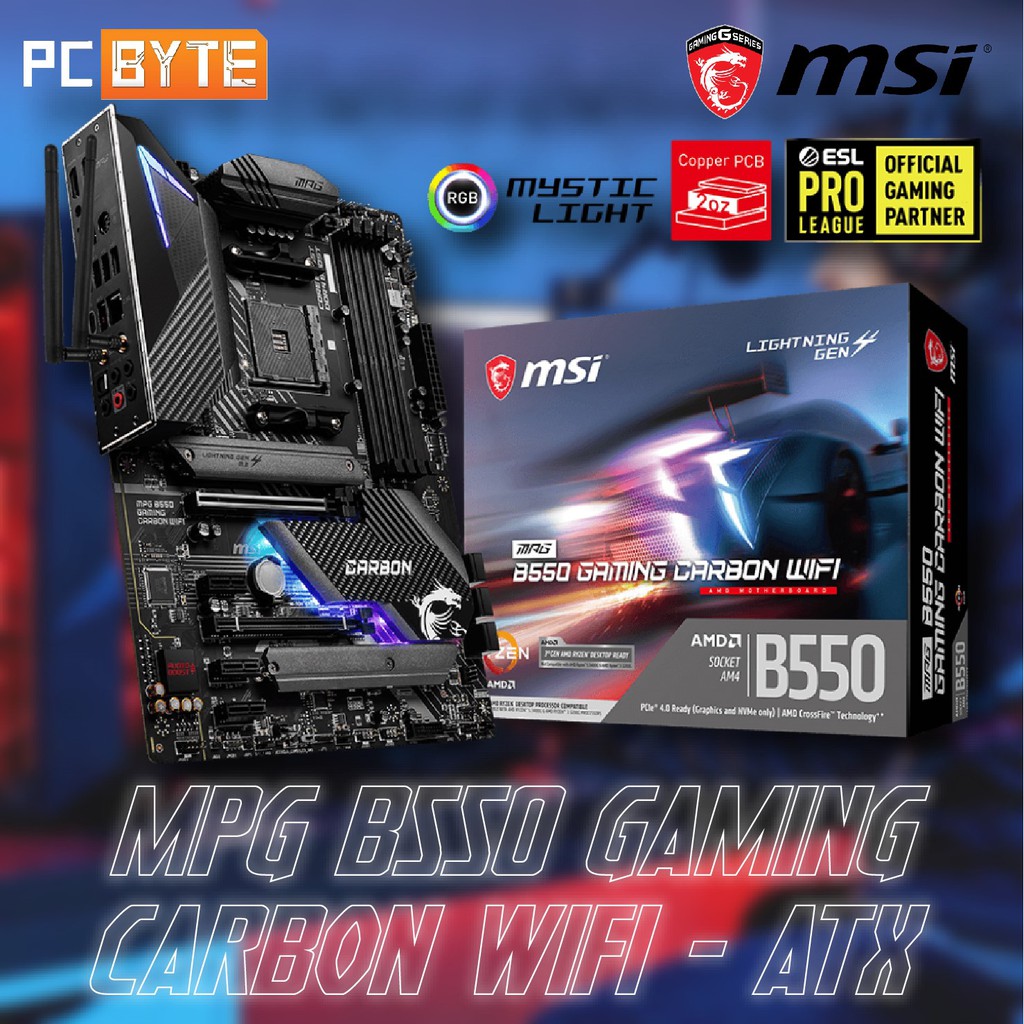 MSI MPG B550 Gaming Carbon WiFi Ryzen 3rd Gen AM4 ATX Motherboard ...