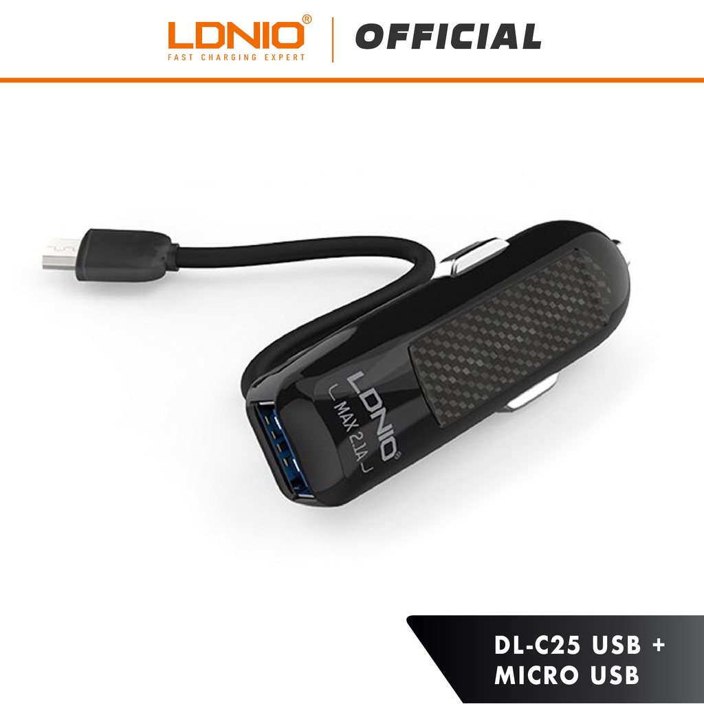 LDNIO DL-C25 Single USB Port Universal Car Charger with Android Micro Cable (2.1A)