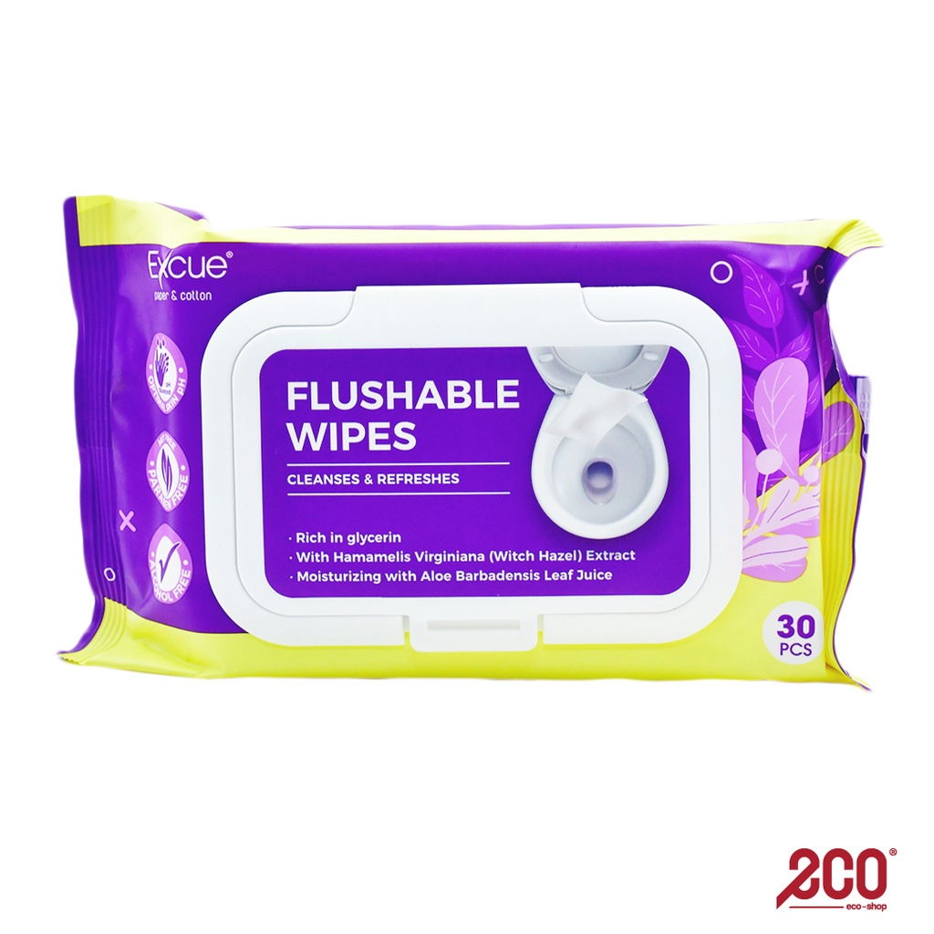Excue Flushable Wet Wipes with Witch Hazel Fragrance (30pcs/pack