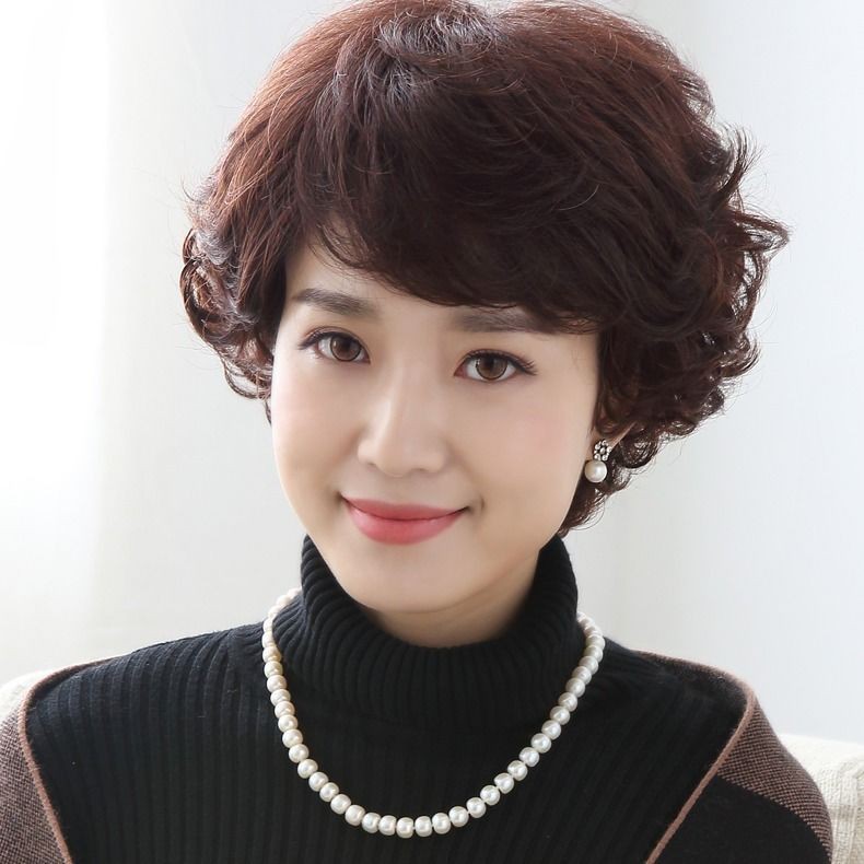 Ready Stock Wig Woman Full Head Set Round Face Short Curly Hair