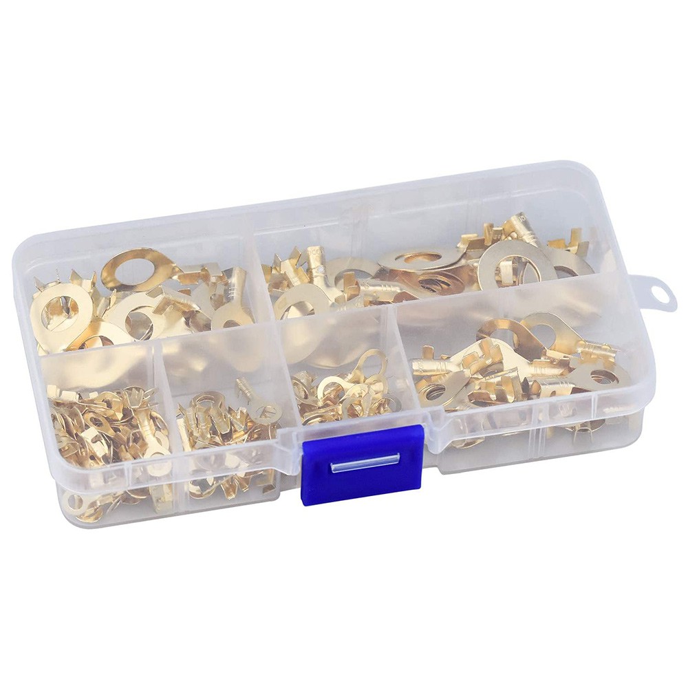 Brass Ring Cable Terminals Wire Eye Ring Crimp Connectors+storage Organizer Box 