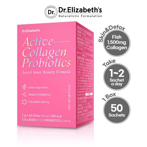 Korea Dr.Elizabeth's Low Molecular Fish Collagen Probiotics (2g x 50 pcs) Powder Halal Friendly Detox Skin