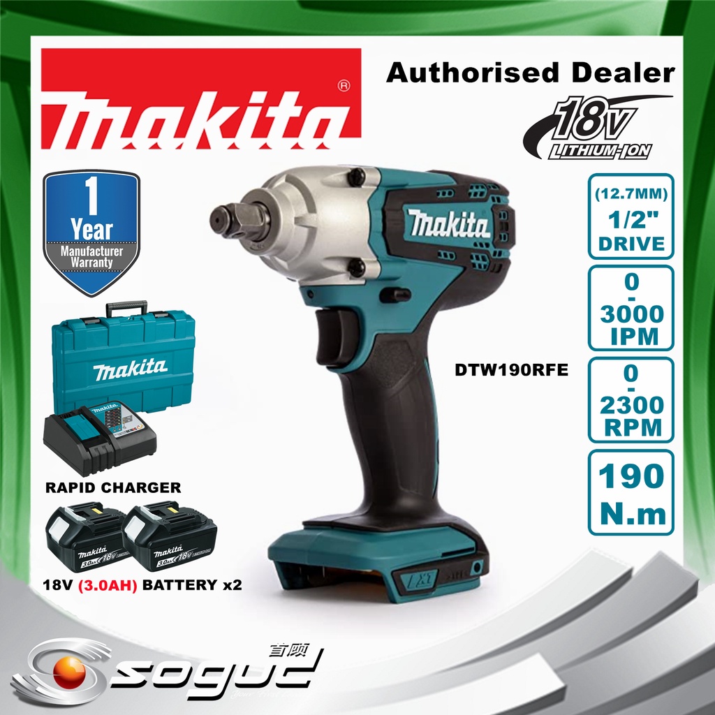 MAKITA DTW190 1/2" 190NM 18V CORDLESS BATTERY IMPACT WRENCH BATERI IMPAK SKRU GUN(DTW190Z