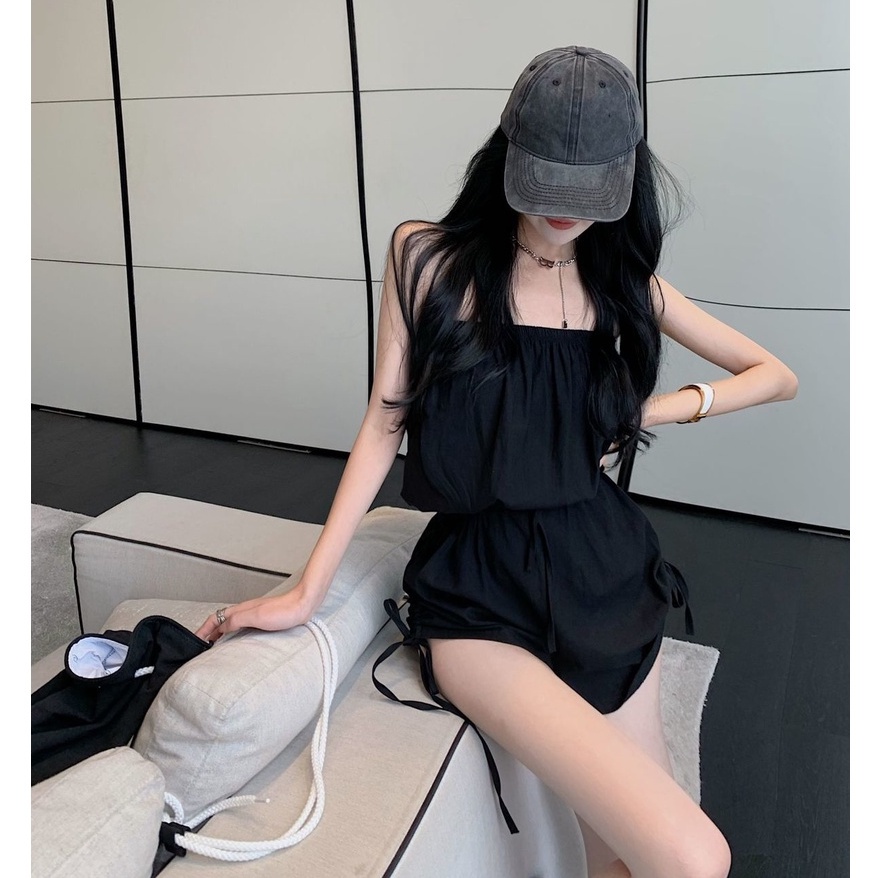 Short Strapless Jumpsuit Women Romper Sexy Plus Size Off Shoulder Solid Color Drawstring Shorts【S-2XL】韩版性感抹胸无袖休闲抽绳连体短裤