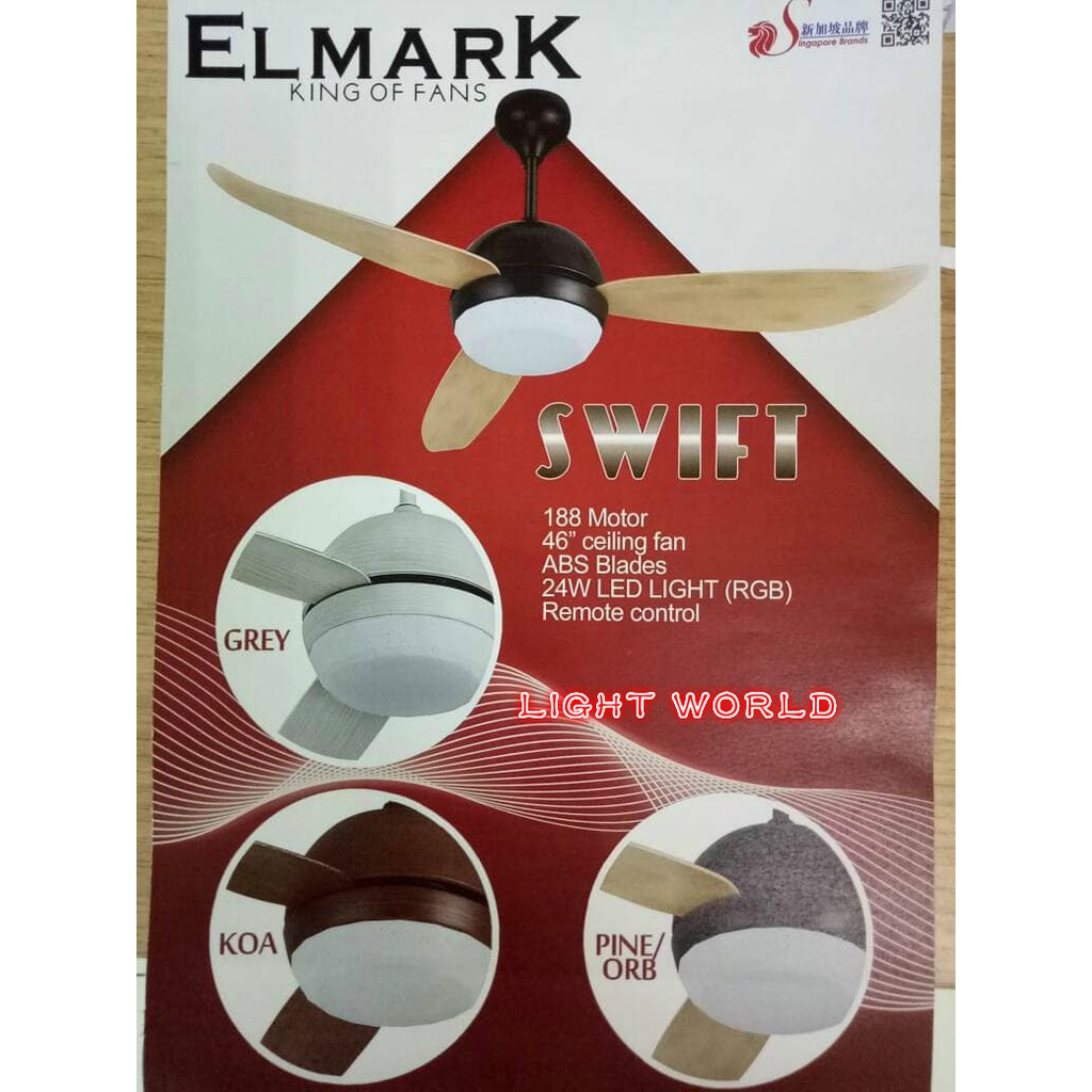 Elmark 46 Ceiling Fan With 3c Led Light Swift Shopee Malaysia