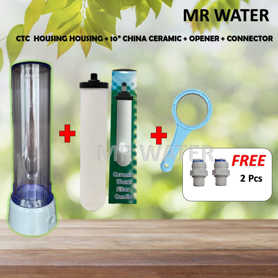 CTC 5000 Super Slim CTC Ceramic Water Filter Housing * MADE IN TAIWAN * + 10" Std Ceramic + Connector + Opener