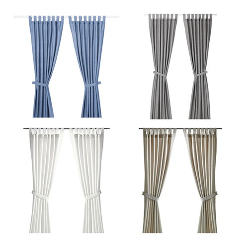 Ikea Lenda Curtains With Tie Backs 1 Pair Blue Grey White Beige