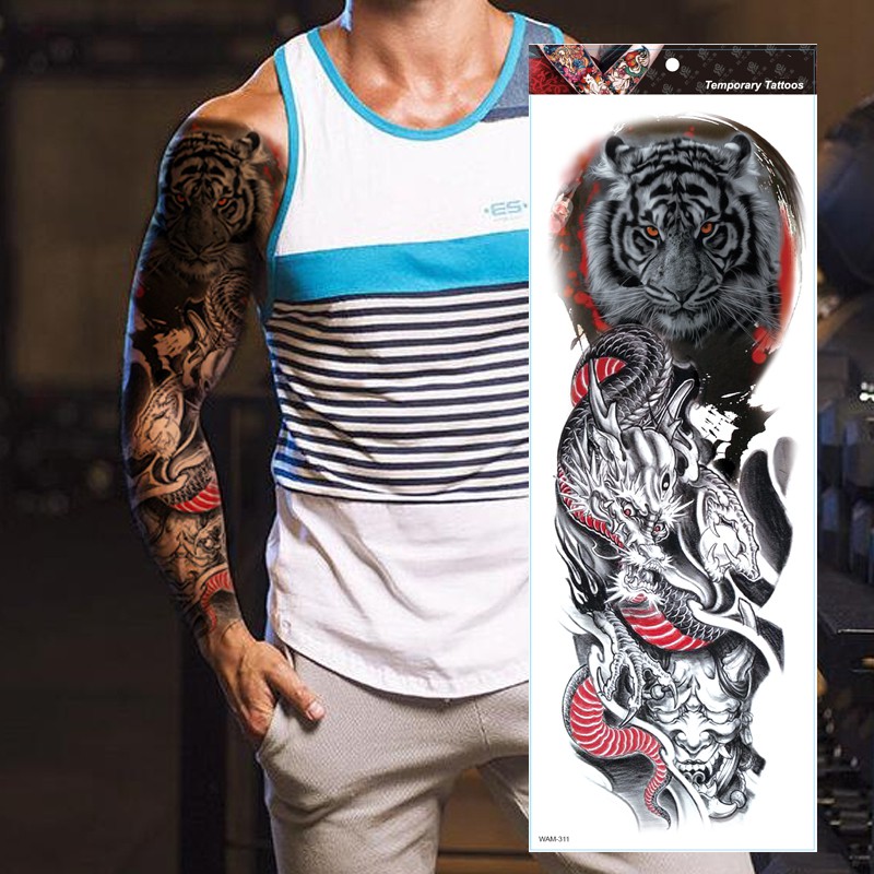 Large Arm Sleeve Tattoo Tiger Skull Owl Waterproof Temporary Tatto Sticker Fox Lion Body Art Full Fake Tatoo Women Men Shopee Malaysia