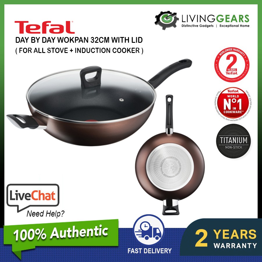 Tefal All Stoves Day By Day Wokpan 32cm With Lid Highly Non Stick