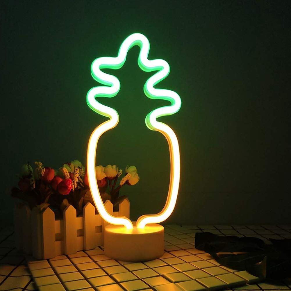 Led Pineapple Cute Neon Lights Sign With Holder Table Lamps For Kids Room Decor
