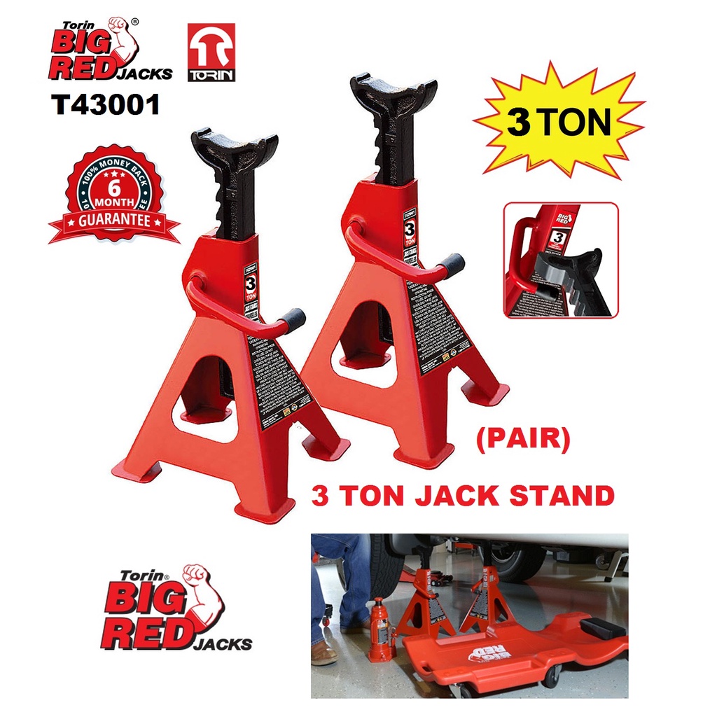 Torin BigRed T43001 (6,600lbs) 3Ton Heavy Duty Jack Stand Set Shopee