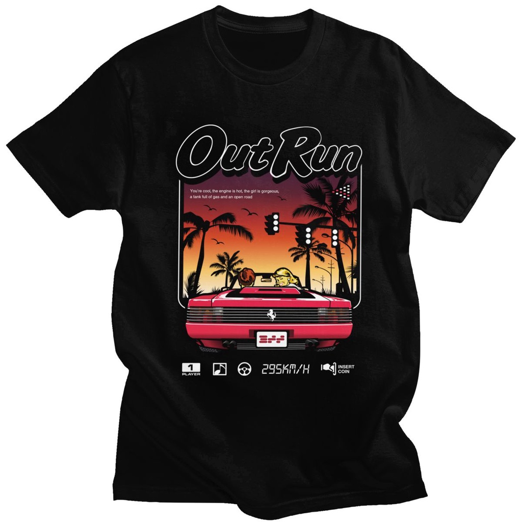 Vintage Out Run T Shirt Short Sleeve Cotton Old School 80s Japanese Arcade Gaming Tshirt Racing Video Game OutRun Tee Top Merch