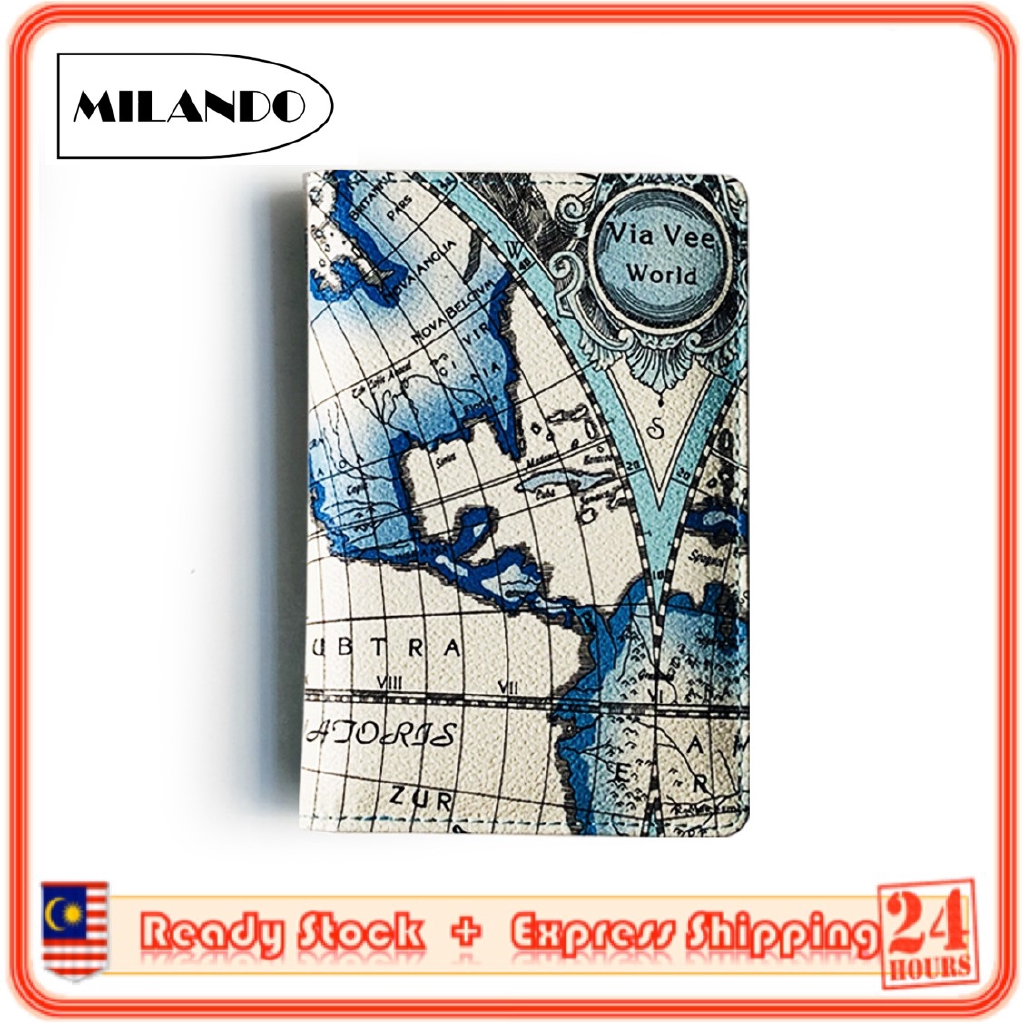 MILANDO Travel Passport Cover Card Holder Travel Document Organizer World Map Design ( Type 2)