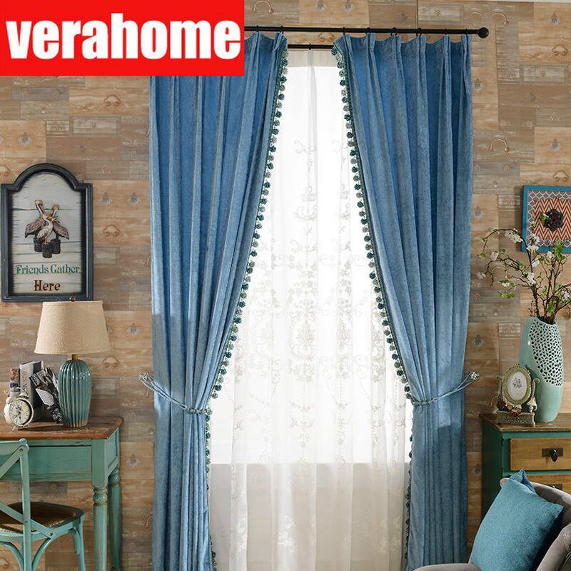 European Luxury Blackout Royal Purple Chenille Langsir Curtains For Bedroom Living Room Door Home Decor