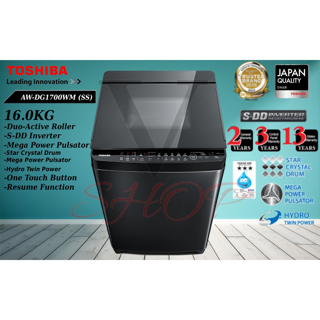 TOSHIBA 16KG SSD INVERTER NANO WASH SERIES TOP LOADING WASHING MACHINE
