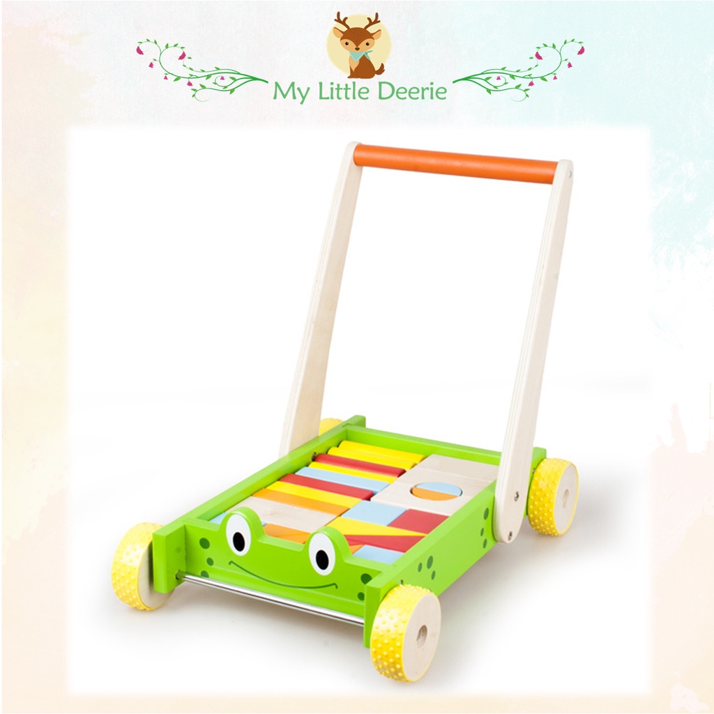 Wooden Frog Baby Push Cart Trolley Building Blocks Storage Walker ...