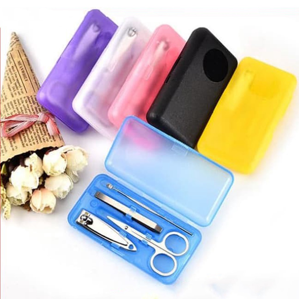Portable 4 in 1 Manicure Set Pedicure Travel Tool Box Set Colored Transparent PVC Pouch Case Beauty Clipper