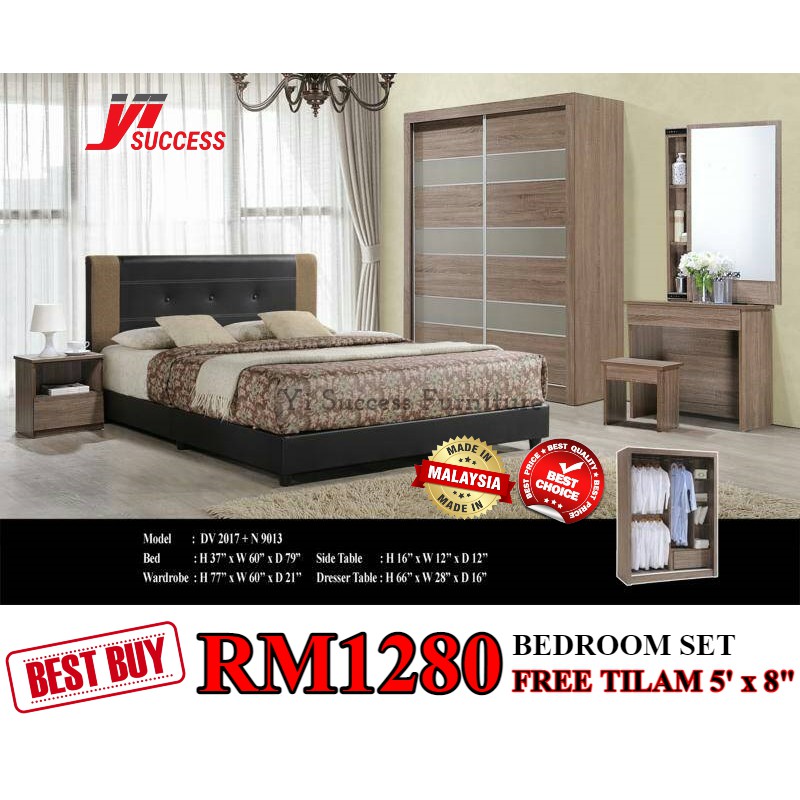 Yi Success N9013 Bedroom Set Set Bilik Tidur Free Tilam Queen 5 X 6 Wardrobe With Dressing Table Bedroom Furniture Shopee Malaysia