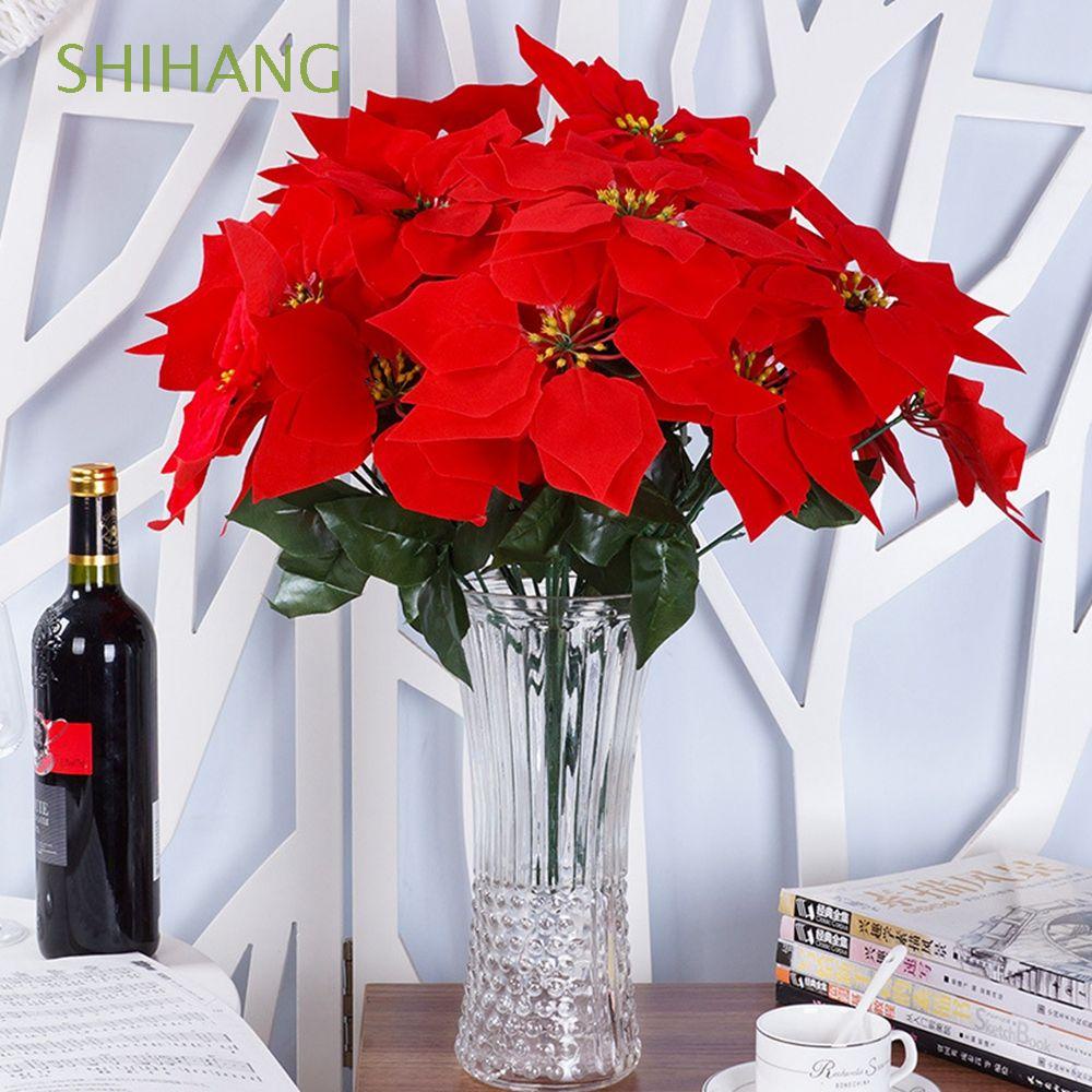 SHIHANG Flannel Christmas Decoration wedding Simulation bouquet Christmas Bouquets Red home vase ornamental Party supplies flower pot Artificial Flowers for Home Xmas Decor