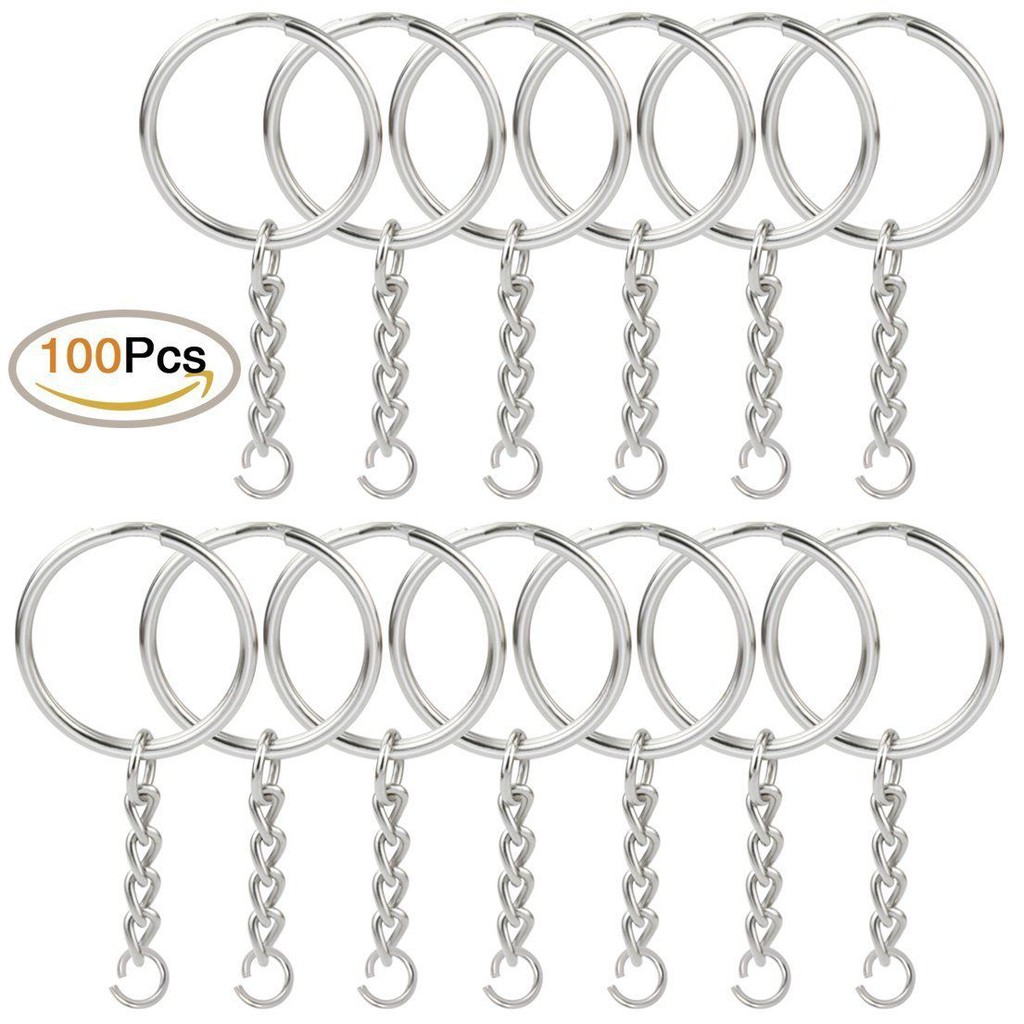 Details about   200pc DIY 25mm Polished Silver Keyring Keychain Split Ring Short Chain Key Ring^