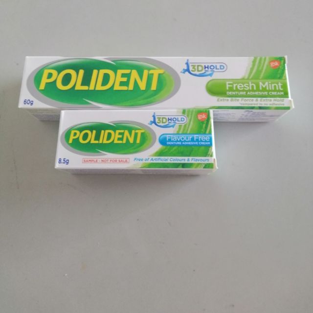 POLIDENT ADHESIVE CREAM/GUM 60g UNTUK GIGI PALSU +FLAVOUR FREE GUM 8.5g ...