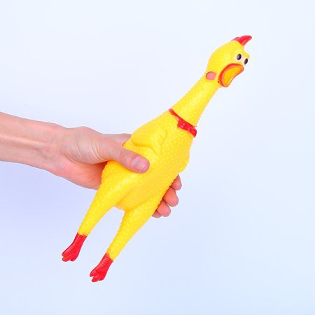 blue rubber chicken dog toy