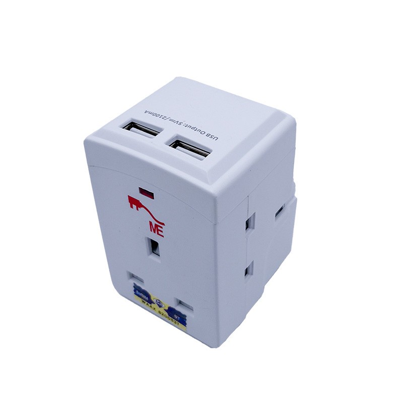 ME 13A 3 Way Adapter with USB Charger 2100mA USB plug three adaptor