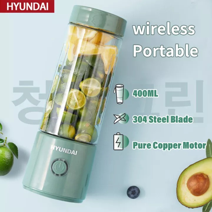 Hyundai Portable 4 Blades Portable Fruit Juicer Wireless Mini Electric Ice Blender USB Recharge Waterproof Mixer