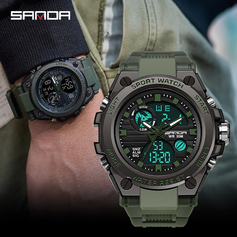 Sanda 739 Men's Watches Black Sports Watch Digital Waterproof Military