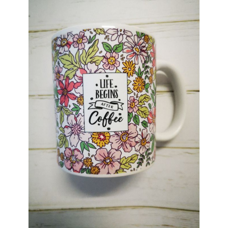 Pink Floral Coffee Lover Mug Personalised with Name, birthday, gift, hadiah, harijadi, kucing, cawan, cup