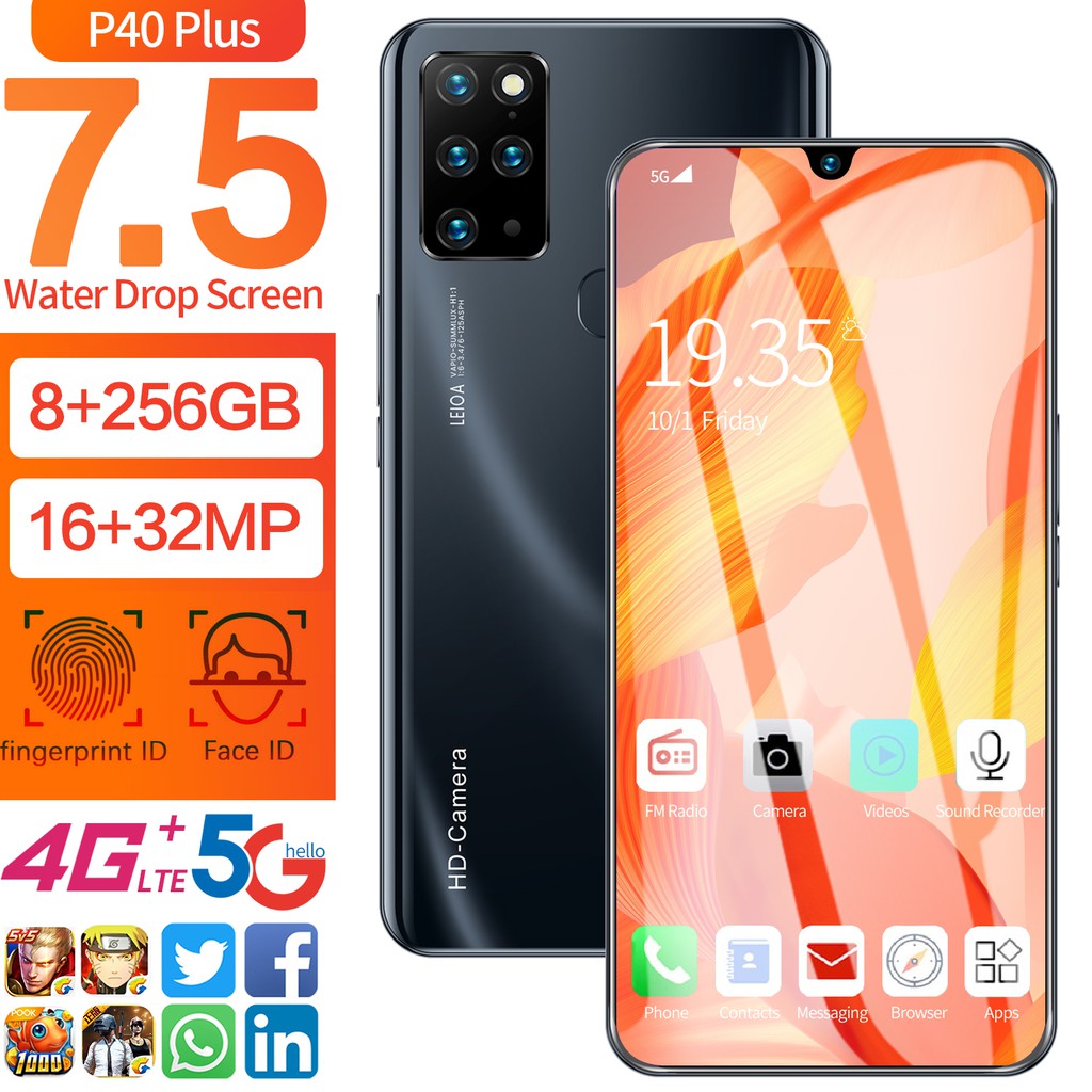 Large Screen P40 Plus Smart Phone 7 5 Inch Big Hd Screen Octa Core 4g Smartphone 16mp 32mp With 8g 256g Large Memory Android 10 0 System Wawei Mobile Phone Handys Supports T Card Telemovel Telefono Movil