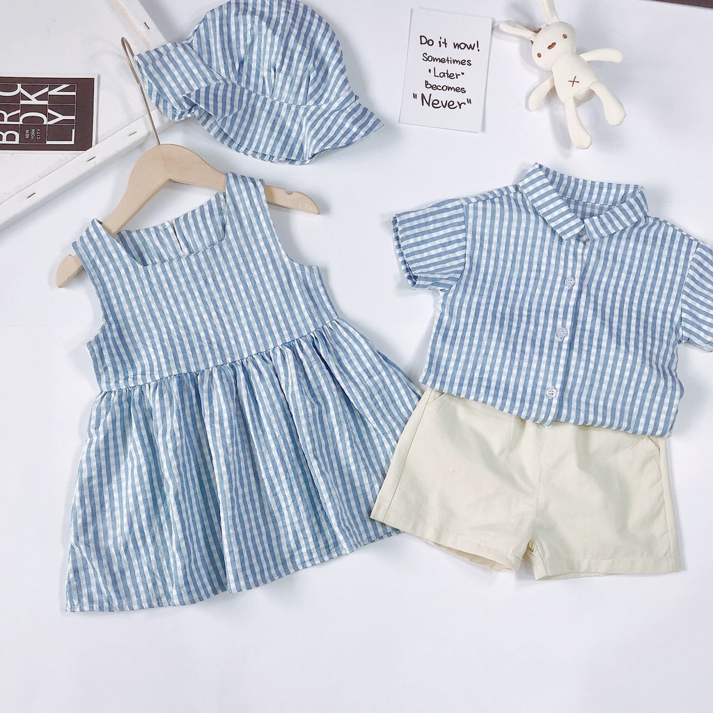 Baby Boy Girl Brother And Sister Matching Outfits Short Sleeve Tops +  Shorts With Sleeveless Dress+ Hat Toddler Kids | Shopee Malaysia