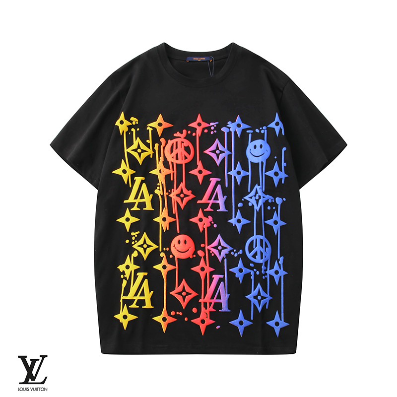 Lv Exploding Spoof Rainbow Gradient Foam Craft T Shirt Shopee Malaysia