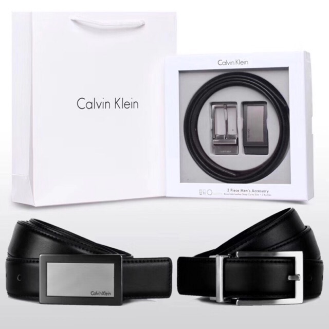 Calvin Klein Leather Belt Set Men Double Sided Black Brown Style | Shopee  Malaysia